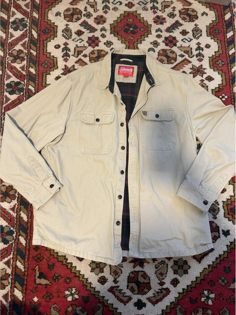 Coleman Beige Shacket Jacket Men's XL Regular Lined Button Front Pockets